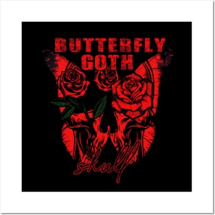 skull butterfly goth style Posters and Art